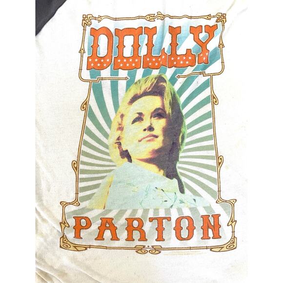 Dolly Parton Raglan Baseball Tee Gray Cream Medium - Picture 6 of 7
